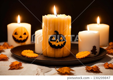 Halloween pumpkin and candle 130209847