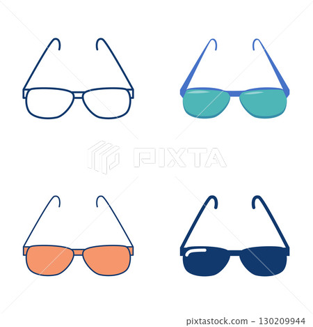 Eye glasses flat and line icon set 130209944