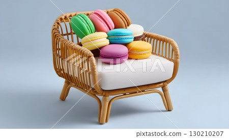 Whimsical wicker chair with colorful cushions 130210207