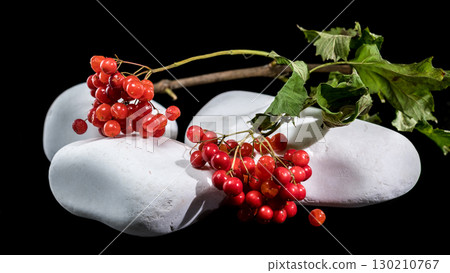 Vibrant Red Berries on Smooth White Stones Vibrant Red Berries on Smooth White Stones 130210767