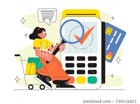 Cashless Society Payment Vector Illustration featuring Mobile Transactions, Digital Payments, Credit Card Machine, and Encryption in a Background 130210821