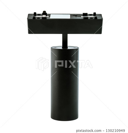 Black magnetic track spotlight LED 24W with smart dimming, 48V, isolated on a white background, modern adjustable lighting for interiors. 130210949