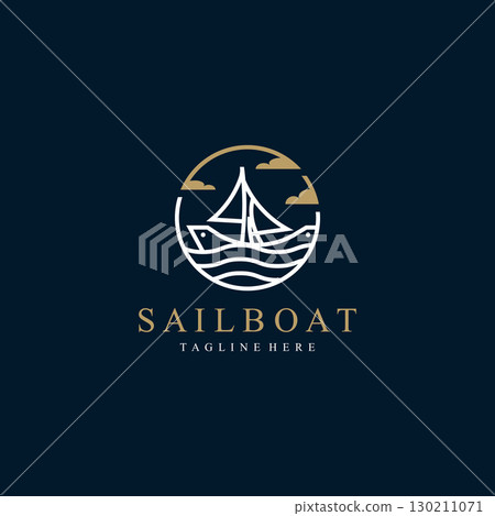 Sail boat logo water lines hipster design minimalist template illustration 130211071