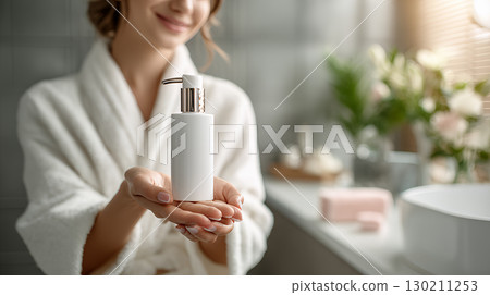 woman putting cream on hand 130211253