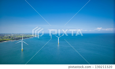 Offshore wind turbines and the Kurobe River alluvial fan at Shimoniikawa Coast in Toyama Prefecture at the end of August 130211320
