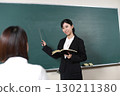 Asian female teacher teaching in front of the blackboard 130211380