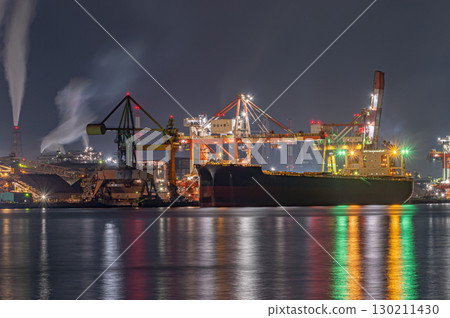 Steel mill and cargo ship night view Steel mill and cargo ship night view 130211430