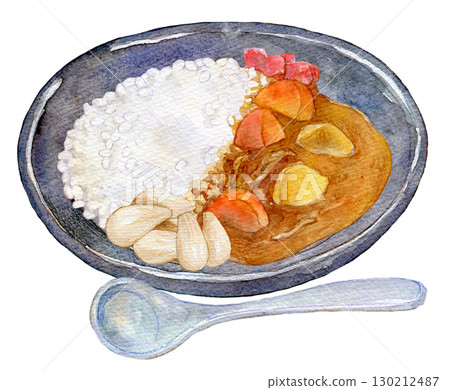 Watercolor illustration, hand-drawn illustration, Mom's curry rice Watercolor illustration, hand-drawn illustration, Mom's curry rice 130212487