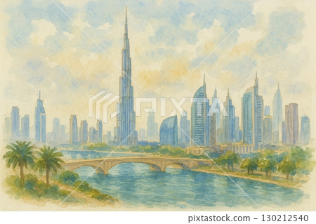 城市景觀水彩畫 130212540