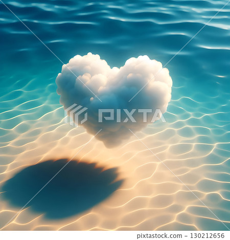 Love-shaped clouds floating on the sea surface, earth day, environment, environmental protection, weather or transportation, communication with the sea, report on the sea, material sheet 130212656