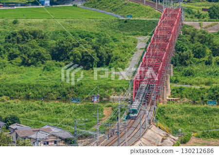 View from Otokoyama Observatory, Keihan Electric Railway Kizugawa Railway Bridge, Yawata City, Kyoto Prefecture View from Otokoyama Observatory, Keihan Electric Railway Kizugawa Railway Bridge, Yawata City, Kyoto Prefecture 130212686
