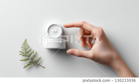 female hand holding a cosmetic jar with cream female hand holding a cosmetic jar with cream 130213036