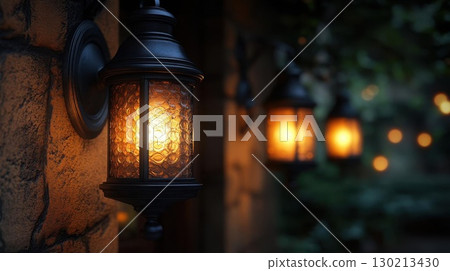 Romantic Garden Wall Lanterns at Night. 130213430