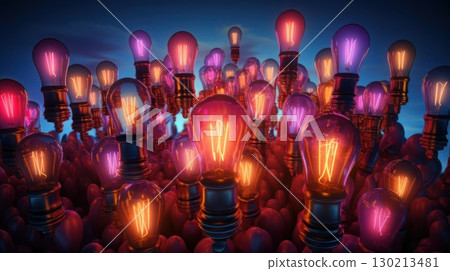 Glowing Light Bulbs with Ideas, Innovation, and Concept. 130213481