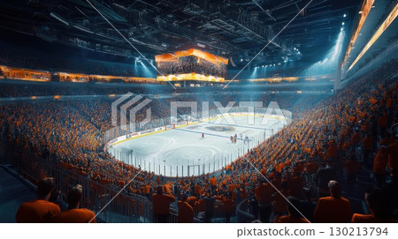 Hockey Arena Crowd with Ice Hockey Game, and Stadium. 130213794