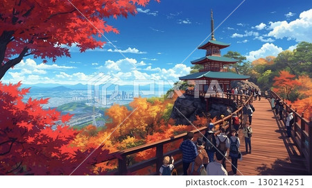 Spectacular view from the observation deck in autumn and tourists 130214251