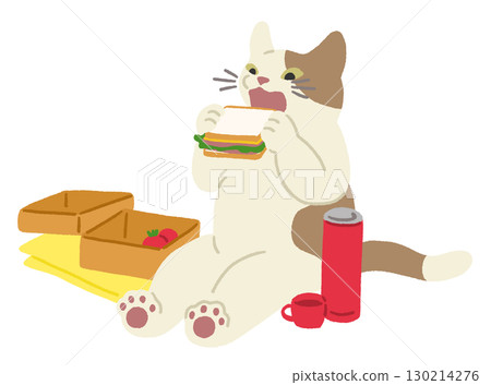 Illustration of a cat having a picnic Illustration of a cat having a picnic 130214276