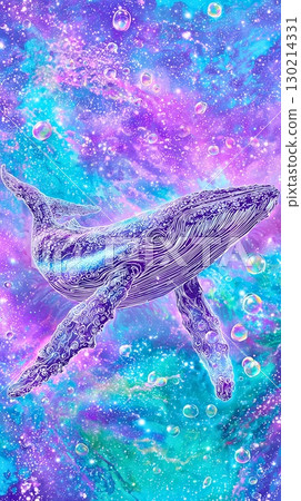 Whale surrounded by rainbow bubbles and sparkling lights 1 130214331