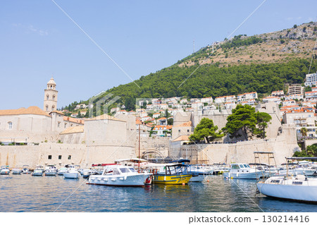 View of the port of the old town of Dubrovnik in Croatia, Europe from a boat 130214416