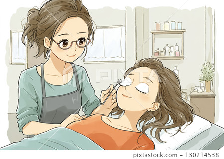 Miyu Series: Beauty illustration of a woman receiving eyelash extension treatment Miyu Series: Beauty illustration of a woman receiving eyelash extension treatment 130214538