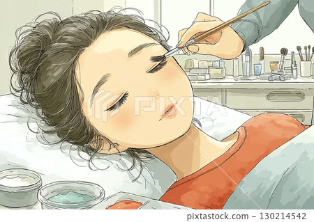Miyu Series: Beauty illustration of a woman receiving eyelash extension treatment 130214542