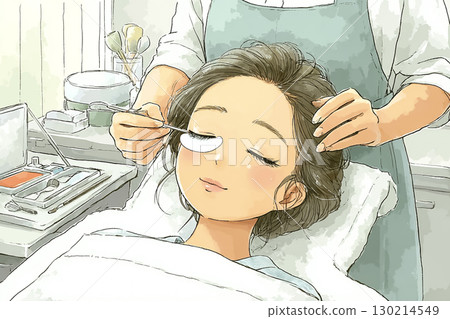 Miyu Series: Beauty illustration of a woman receiving eyelash extension treatment Miyu Series: Beauty illustration of a woman receiving eyelash extension treatment 130214549