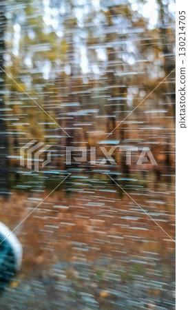 Blurry autumn forest landscape seen through moving vehicle window Blurry autumn forest landscape seen through moving vehicle window 130214705