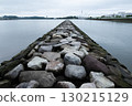 An eerie breakwater under a cloudy sky 130215129