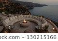 Luxury terrace on a rocky coast with sea view at sunset 130215166