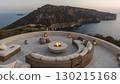 Luxury terrace on a rocky coast with sea view at sunset 130215168
