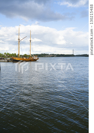 old wooden vessel moored in Helsinki, Finland 130215488