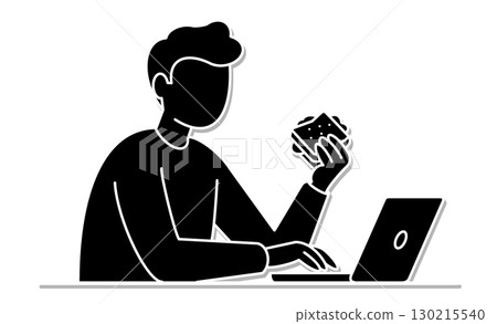 A man eating while working on a computer, A man eating while working on a computer, 130215540