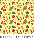 Seamless autumn pattern with mushrooms, berries and leaves in a flat style. Seasonal fall background for fabric, wallpaper, wrapping paper. 130215697