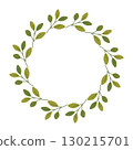 Flat style green leaves wreath frame on white background. Minimal botanical circle design for cards, invitations, decoration, and natural templates. 130215701