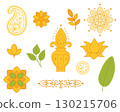 Traditional Indian Onam festival decorative elements set in flat style isolated on white background 130215706