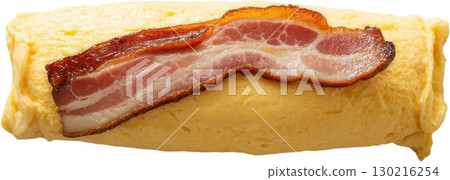 Delicious rolled omelette with crispy bacon a savory and hearty breakfast meal 130216254