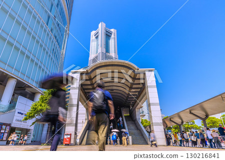 Yokohama cityscape, Japan, August 30. View of Yokohama Landmark Tower and other landmarks from Sakuragicho Station Square. 130216841