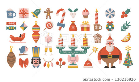 Merry Christmas winter holiday party geometric traditional ornaments, accessories and attributes 130216920