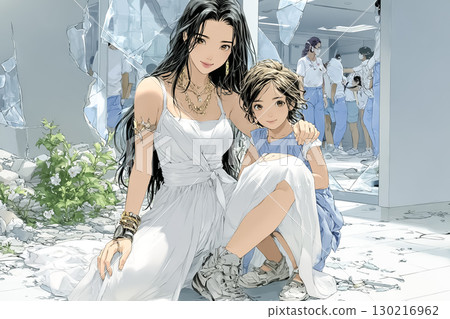 避難所裡，女工作人員溫柔地擁抱哭泣的孩子，安慰他，為防災現場提供溫暖的支持 130216962