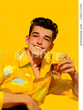 A young man from the 1950s drinking whiskey A young man from the 1950s drinking whiskey 130217293
