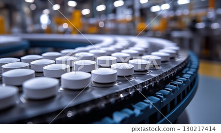 Pharmaceutical production line displaying precise medication manufacturing process Pharmaceutical production line displaying precise medication manufacturing process 130217414