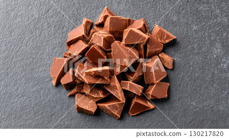 Dark chocolate chunks on black stone background 130217820