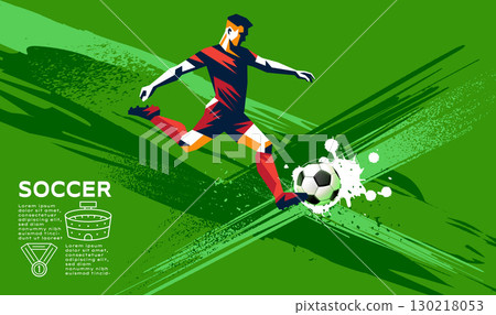 Modern vector illustration of a soccer player and ball with high energy motion lines Modern vector illustration of a soccer player and ball with high energy motion lines 130218053