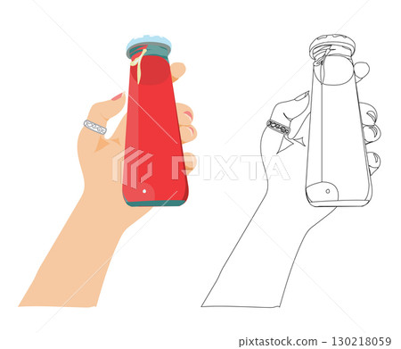 Bottle with drink in hand. Vector illustration. Bottle with drink in hand. Vector illustration. 130218059