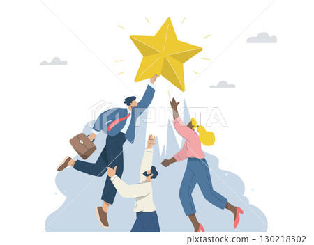 Businessman jumping for stars with competitors, Business rivals, Achieving goals. 130218302