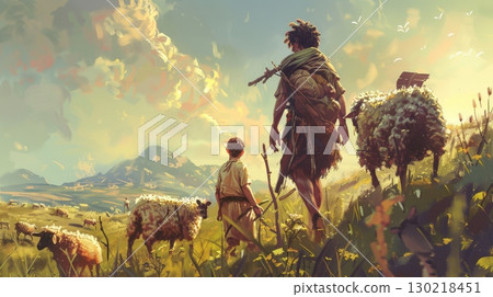 Cain and Abel with sheep, Religious concept of Sibling Rivalry Cain and Abel with sheep, Religious concept of Sibling Rivalry 130218451
