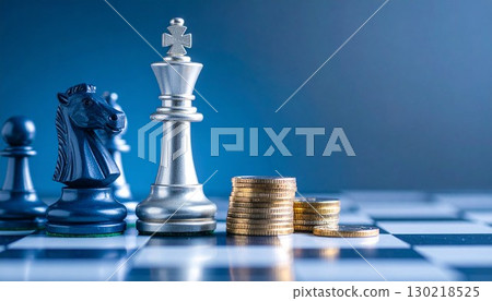Image of chess pieces and cash 130218525