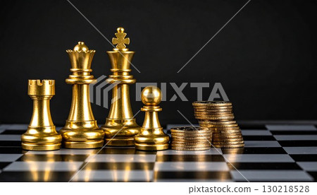 Image of chess pieces and cash 130218528