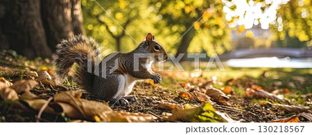 Happy red squirrel in park during summer 130218567