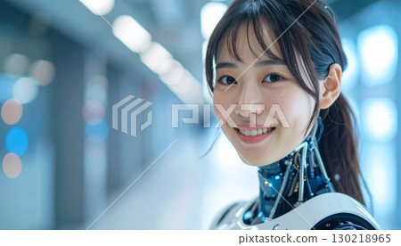 Business series: Portrait of a young, beautiful female humanoid cyborg 130218965